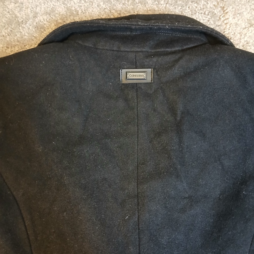 Calvin Klein Womens Black Wool Blend Wing Collar Peacoat Jacket PS Petite Small - Picture 11 of 11